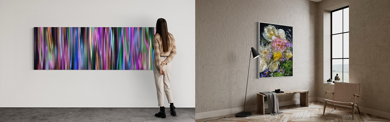 Printed artworks by Allen Forsyth in minimalist interior