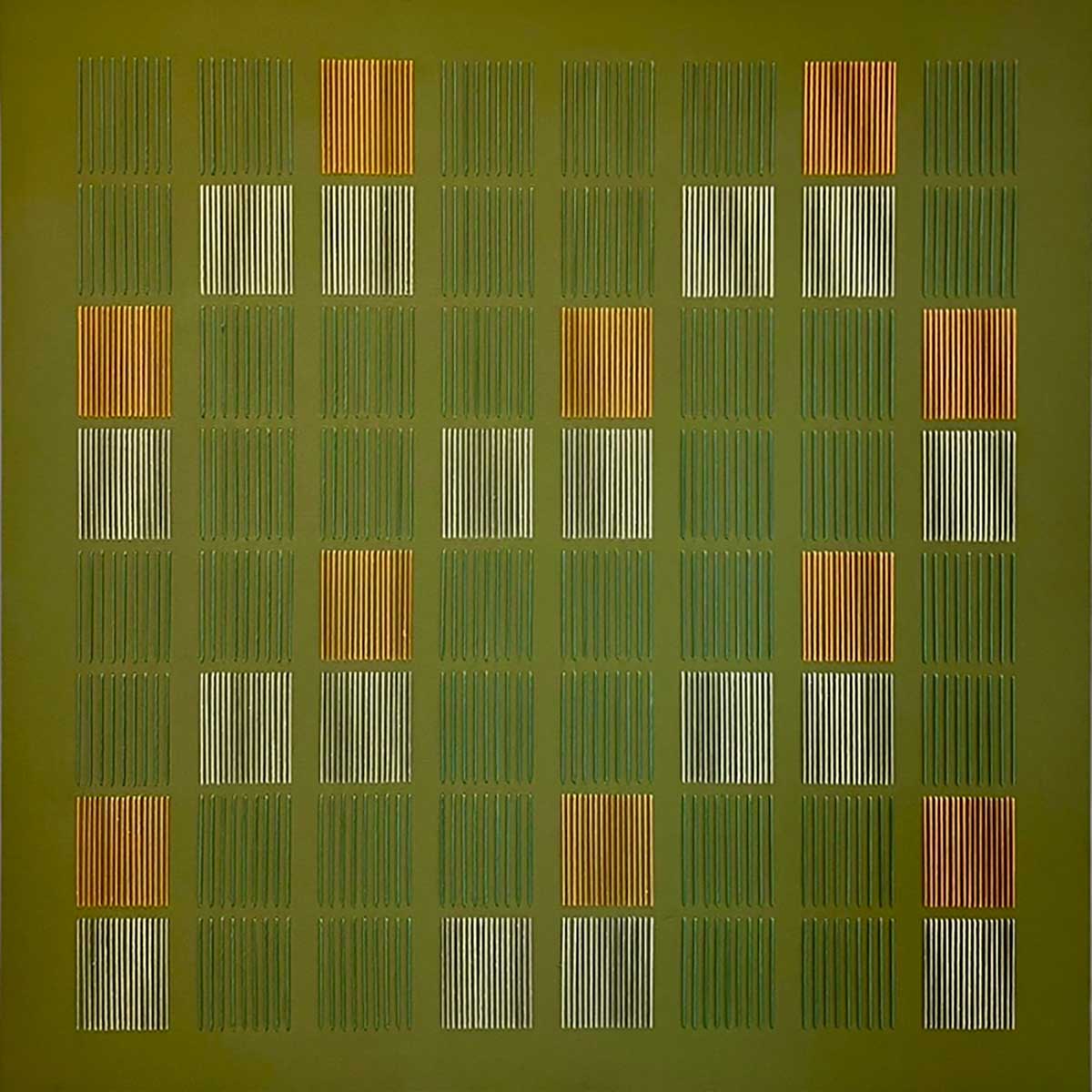 Color Intervals III-Sq by Ceren Muftuoglu - Hand stitched cotton yarn on acrylic painted cotton canvas