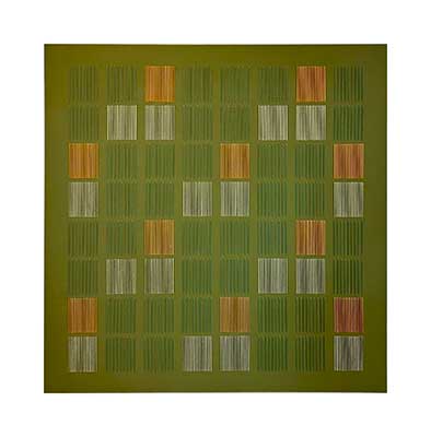 Color Intervals III by Ceren Muftuoglu - Hand stitched cotton yarn on acrylic painted cotton canvas