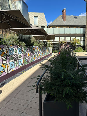 Kaleidoscopic Heritage - Mural by Andy Welland inspired by Bromley Old Town Halls historic stained glass reimagined through colour pattern and abstraction.