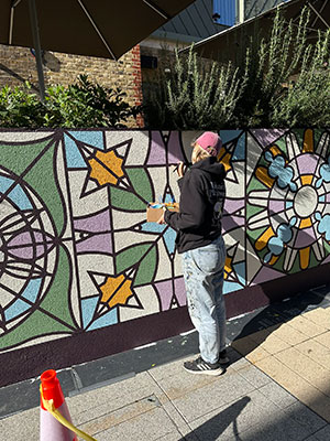 Kaleidoscopic Heritage - Mural by Andy Welland inspired by Bromley Old Town Halls historic stained glass reimagined through colour pattern and abstraction.