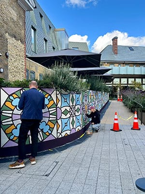 Kaleidoscopic Heritage - Mural by Andy Welland inspired by Bromley Old Town Halls historic stained glass reimagined through colour pattern and abstraction.